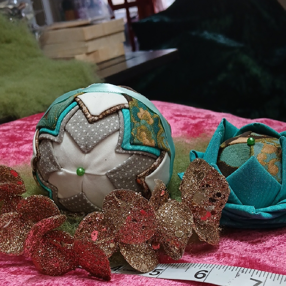 Handcrafted Fabric Decor in Teal and Gold